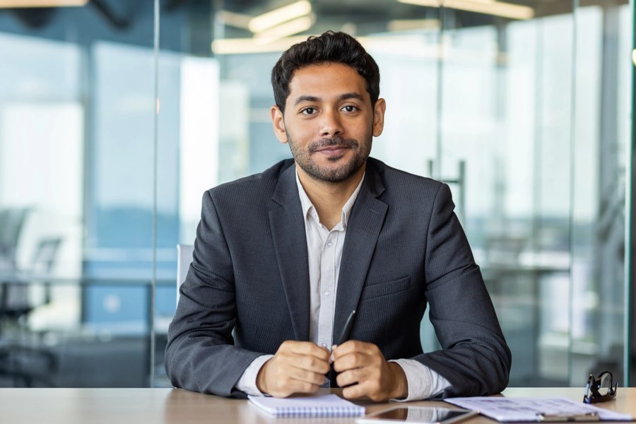 Mortgage lender at desk